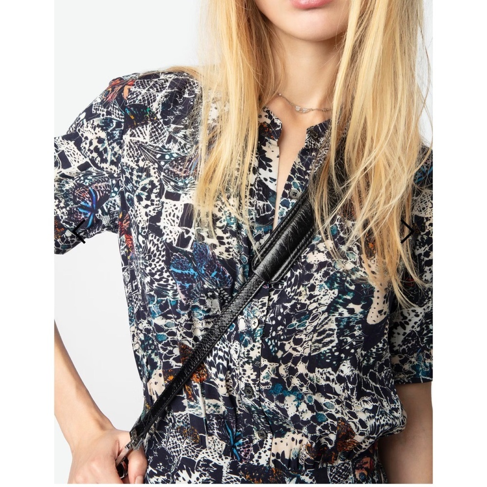 Zadig & Voltaire Rimaz Soft Butterflies Short Sleeve Asymmetrical Midi Dress NEW - Picture 7 of 14